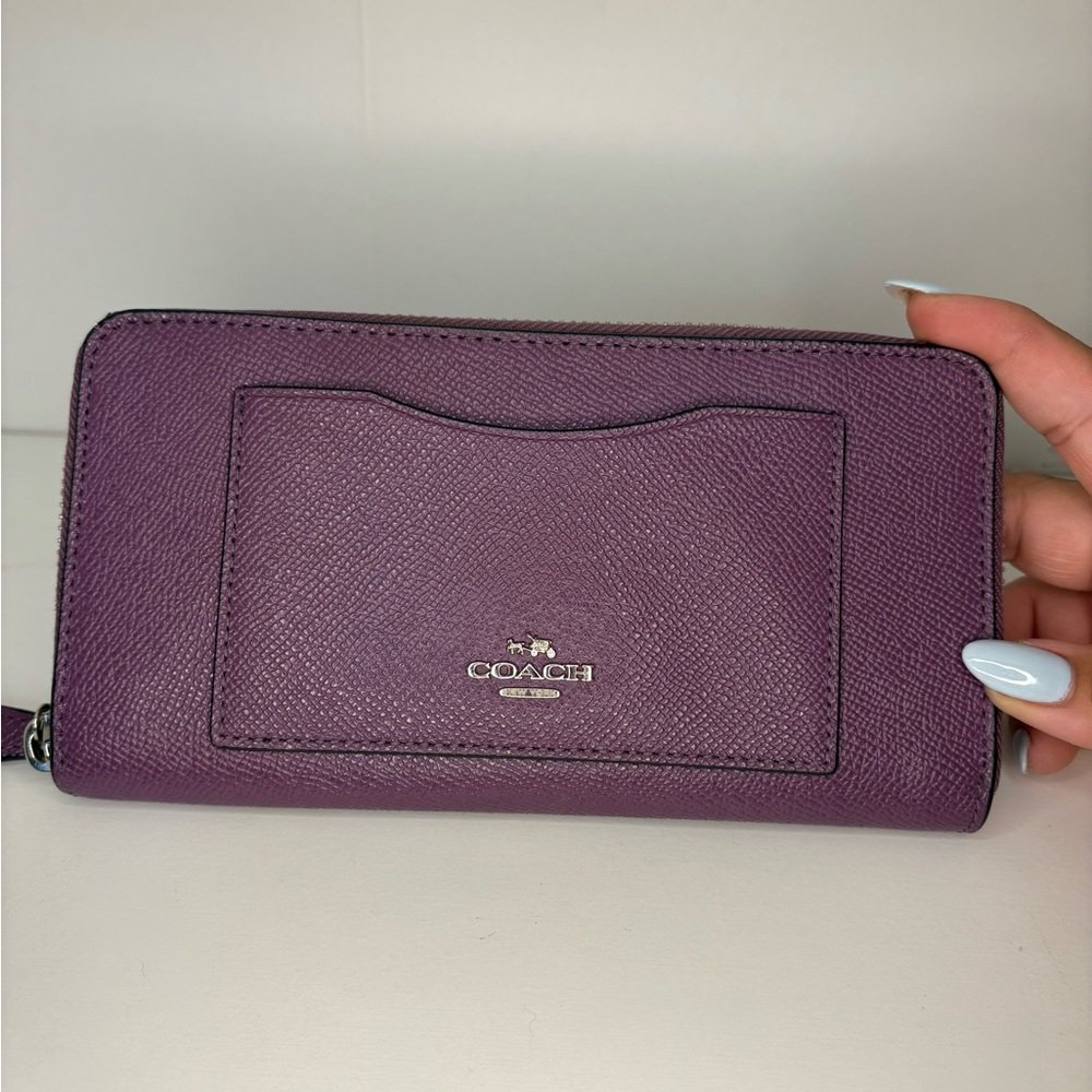 Coach Purple Leather Wallet with Metallic Logo